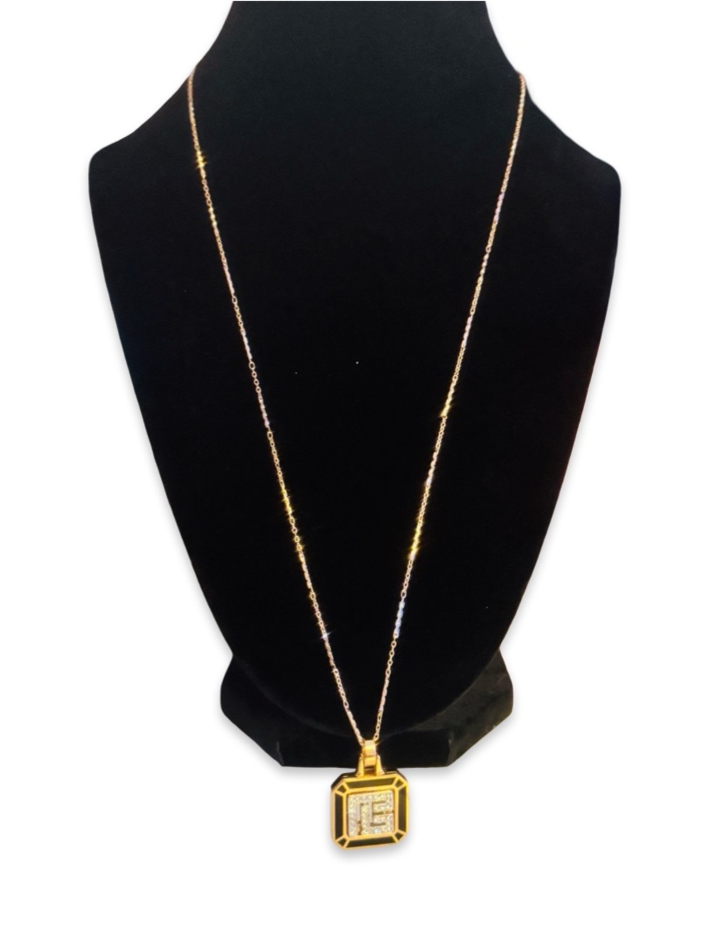 Balmain RARE Vinage Gold-Tone Geometric Pendant Necklace with Pavé Center